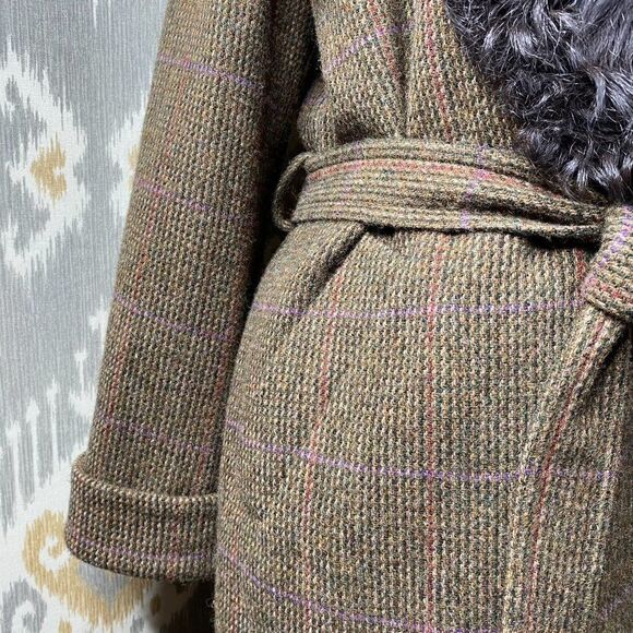 Ralph Lauren Fall 2011 Runway Olive Plaid Wool Tweed Shearling Collar Wrap Coat - Picture 10 of 16